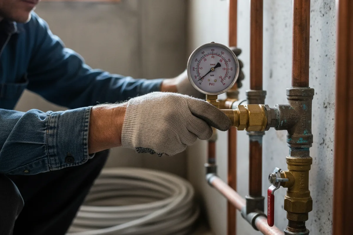 Pressure testing a repaired line during Water Line Repair in Conshohocken